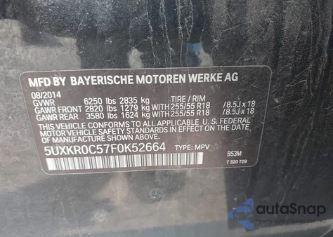 2015 BMW X5 xDrive35I from USA, damaged, VIN 5UXKR0C57F0K52664